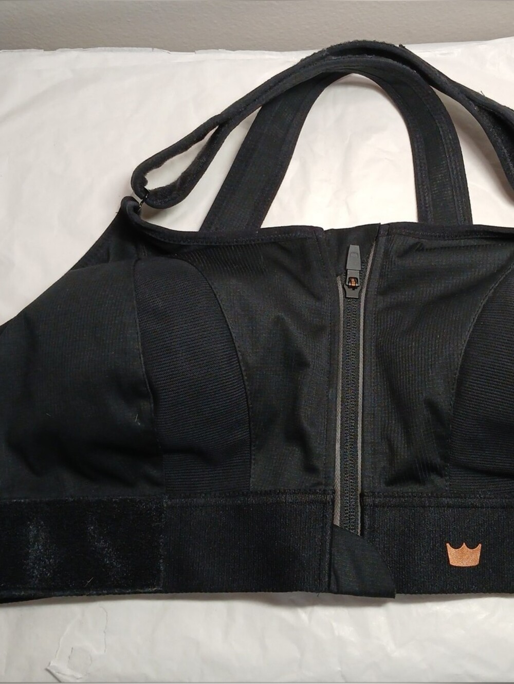 SHEFIT Black Front-Zip Support Sports Bra with Wide Straps